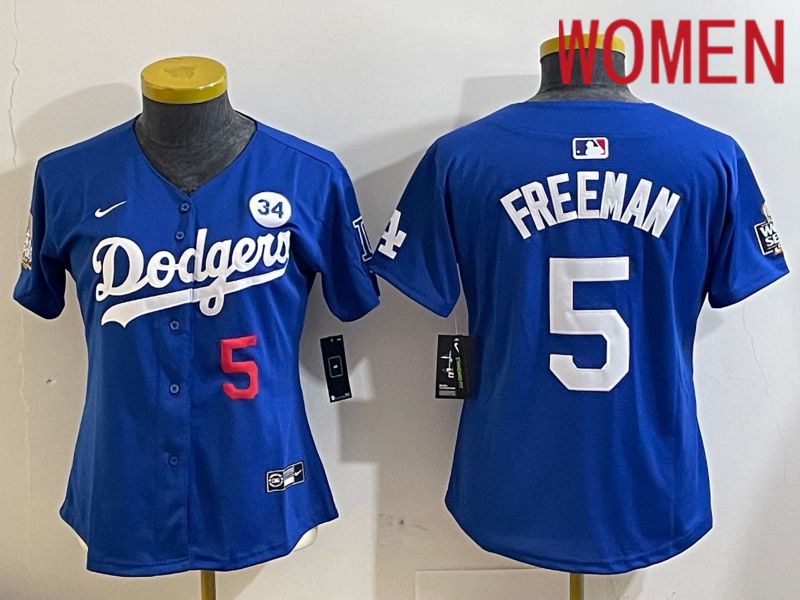 Women Los Angeles Dodgers 5 Freeman Blue Game 2024 Nike MLB Jersey style 11212